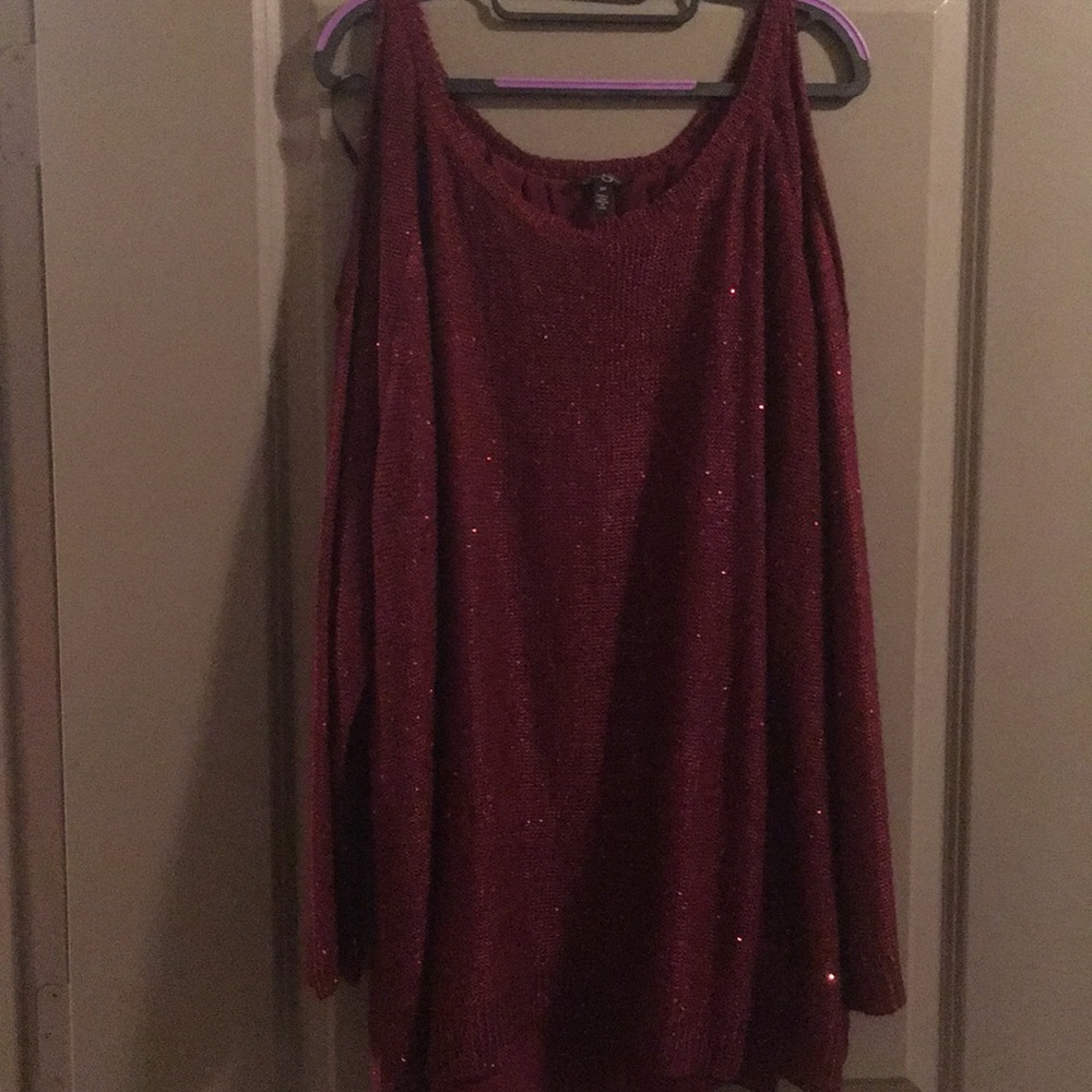 Glittery Maroon cold shoulder sweater